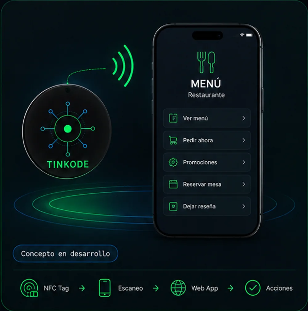 Etiqueta NFC conectando un objeto físico con una experiencia digital en un celular.